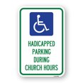 thumbnail image 1 of SignMission A-1218-23916 12 x 18 in. Aluminum Sign - Handicapped Parking During Church Hours with Graphic, 1 of 4
