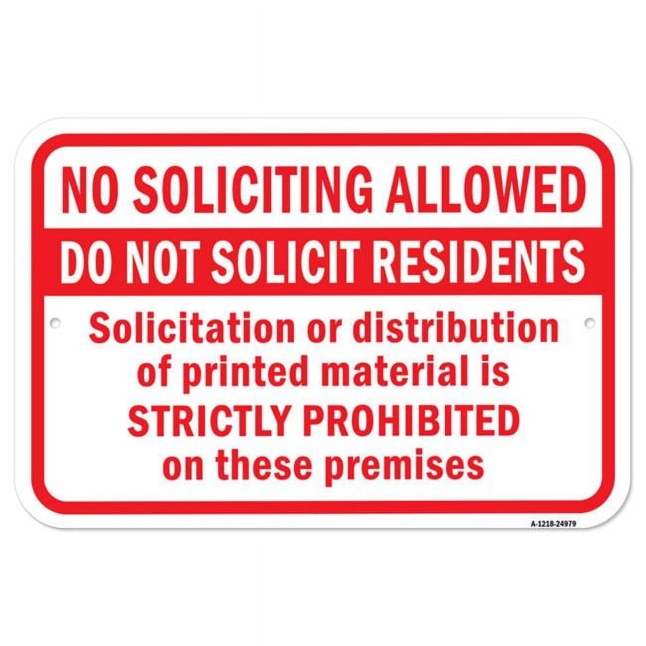 SignMission 12 x 18 in. Aluminum Sign - No Soliciting Allowed Do Not ...