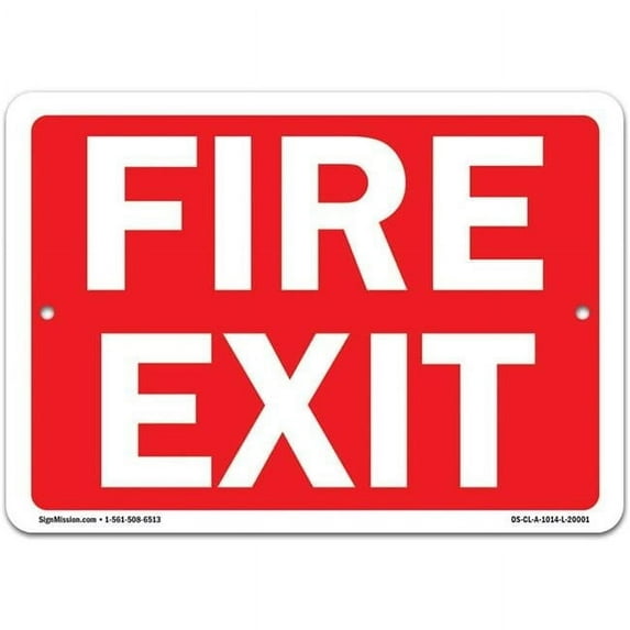 SignMission OS-CL-A-1218-L-20001 12 x 18 in. OSHA Aluminum Sign - Fire Exit White Text on Red Background