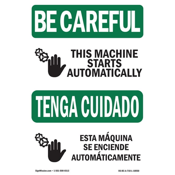 OSHA BE CAREFUL Sign - Starts Automatically Bilingual | Aluminum Sign | Protect Your Business, Construction Site, Warehouse & Shop Area | Made in the USA