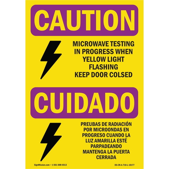 OSHA CAUTION RADIATION Sign - Microwave Testing Bilingual | Aluminum Sign | Protect Your Business, Work Site, Warehouse & Shop Area | Made in the USA