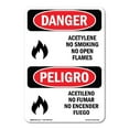 thumbnail image 1 of SignMission OS-DS-A-1218-VS-1015 12 x 18 in. OSHA Danger Sign - Acetylene No Smoking No Open Flame Bilingual, 1 of 6