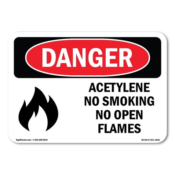 OSHA Danger Sign - Acetylene No Smoking No Open Flames | Aluminum Sign | Protect Your Business, Construction Site, Warehouse & Shop Area | Made in The USA