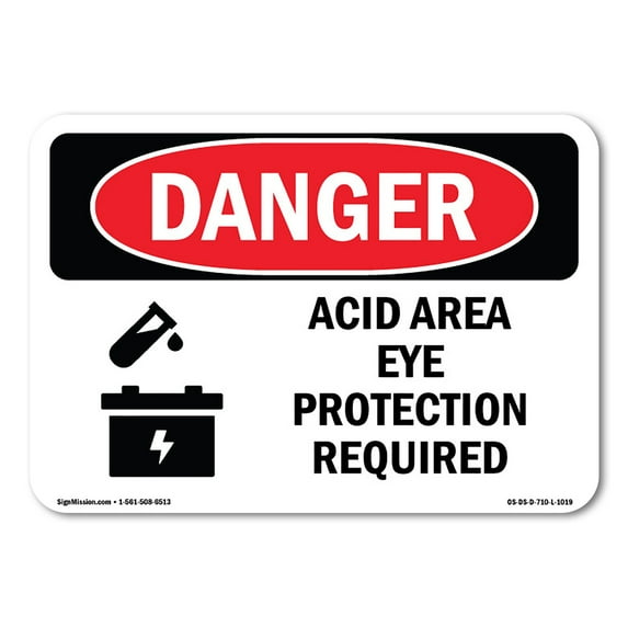 OSHA Danger Sign - Acid Area Eye Protection Required | Aluminum Sign | Protect Your Business, Construction Site, Warehouse & Shop Area | Made in The USA