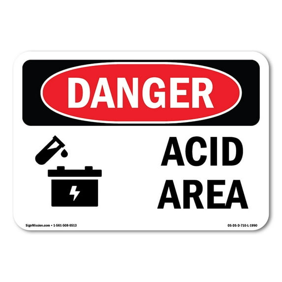 SignMission OS-DS-A-1218-L-1990 12 x 18 in. OSHA Danger Sign - Acid Area