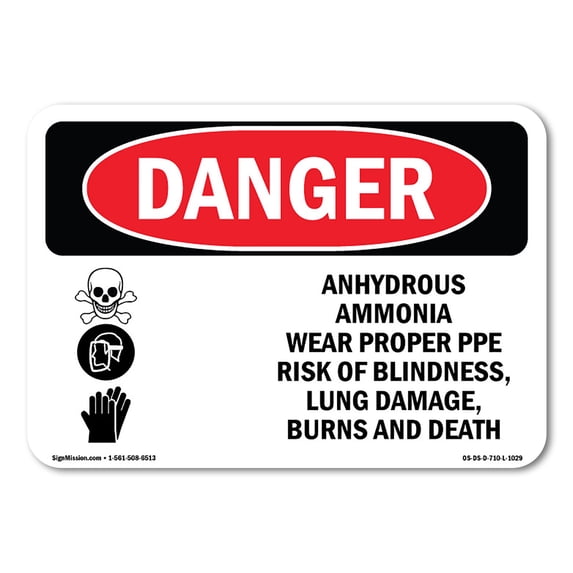 OSHA Danger Sign - Anhydrous Ammonia Wear Proper PPE | Aluminum Sign | Protect Your Business, Construction Site, Warehouse & Shop Area | Made in The USA