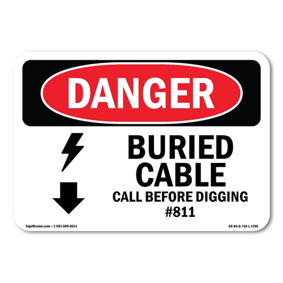 SignMission OS-DS-A-1218-L-1795 12 x 18 in. OSHA Danger Sign - Buried Cable Call Before Digging No.811