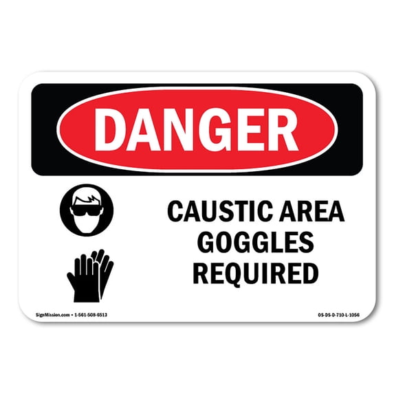 OSHA Danger Sign - Caustic Area Goggles Required | Aluminum Sign | Protect Your Business, Construction Site, Warehouse & Shop Area | Made in The USA