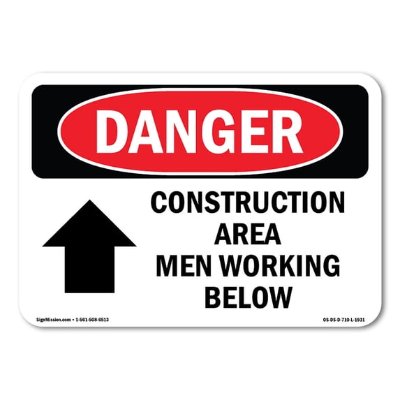 OSHA Danger Sign - Construction Area Men Working Above | Aluminum Sign | Protect Your Business, Construction Site, Warehouse & Shop Area | Made in The USA