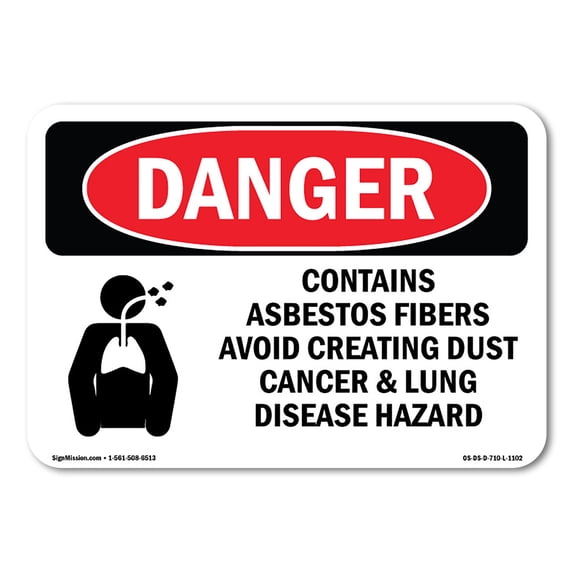 OSHA Danger Sign - Contains Asbestos Fibers | Aluminum Sign | Protect Your Business, Construction Site, Warehouse & Shop Area | Made in The USA