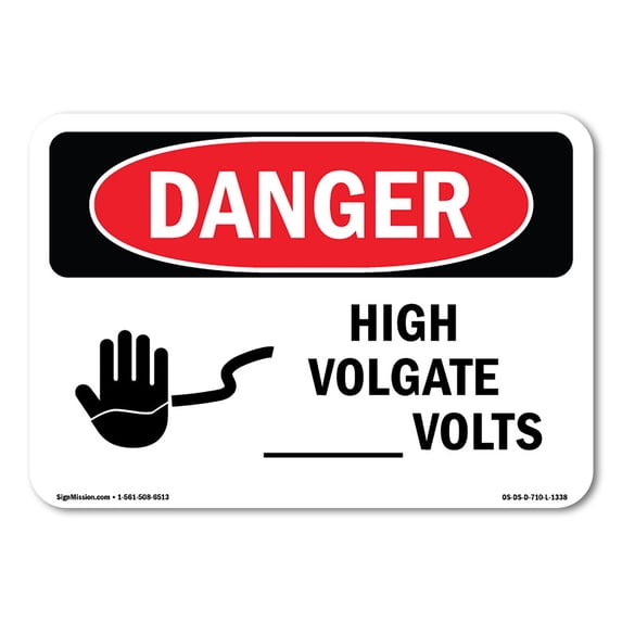 OSHA Danger Sign - Custom High Voltage -- Volts | Aluminum Sign | Protect Your Business, Construction Site, Warehouse & Shop Area | Made in The USA