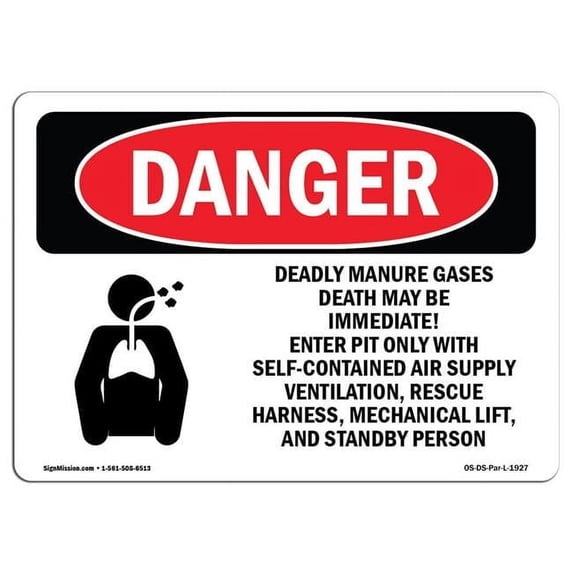 OSHA Danger Sign - Deadly Manure Gas Hazard | Aluminum Sign | Protect Your Business, Construction Site, Warehouse & Shop Area | Made in The USA