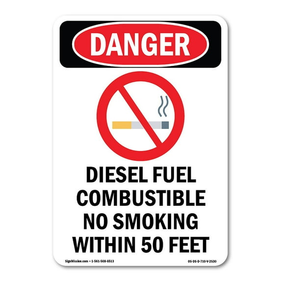 SignMission OS-DS-A-1218-V-2530 12 x 18 in. OSHA Danger Sign - Diesel Fuel Combustible
