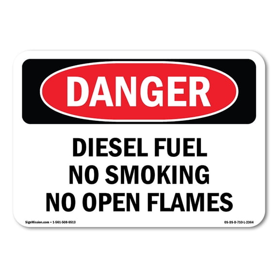 OSHA Danger Sign - Diesel Fuel No Smoking No Open Flames | Aluminum Sign | Protect Your Business, Construction Site, Shop Area | Made in The USA
