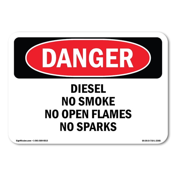 OSHA Danger Sign - Diesel No Smoke No Open Flames No Sparks | Aluminum Sign | Protect Your Business, Construction Site, Shop Area | Made in The USA