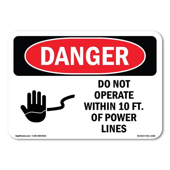 OSHA Danger Sign - Do Not Operate Within 10 Ft. Of Power Lines | Aluminum Sign | Protect Your Business, Construction Site, Shop Area | Made in The USA