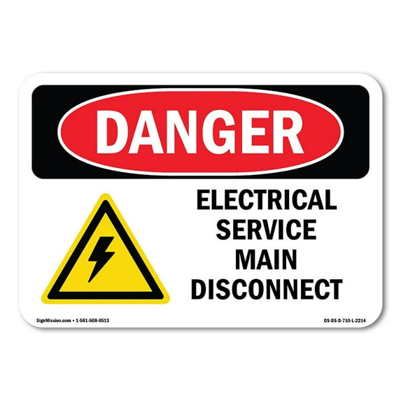 OSHA Danger Sign - Electrical Service Main Disconnect | Aluminum Sign | Protect Your Business, Construction Site, Warehouse & Shop Area | Made in The USA