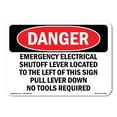 thumbnail image 1 of SignMission OS-DS-A-1218-L-2282 12 x 18 in. OSHA Danger Sign - Emergency Electrical Shutoff Lever Located, 1 of 6