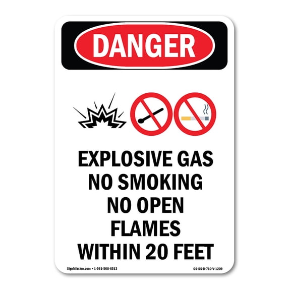 SignMission OS-DS-A-1218-V-1209 12 x 18 in. OSHA Danger Sign - Explosive Gas No Smoking