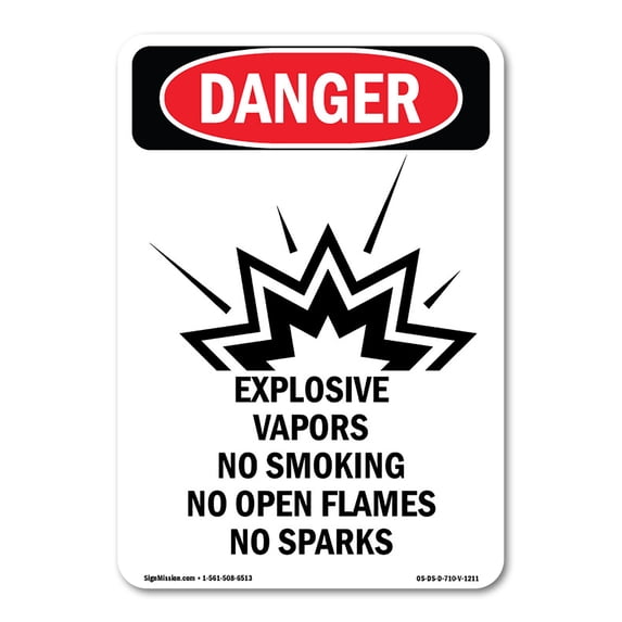SignMission OS-DS-A-1218-V-1211 12 x 18 in. OSHA Danger Sign - Explosive Vapors No Smoking