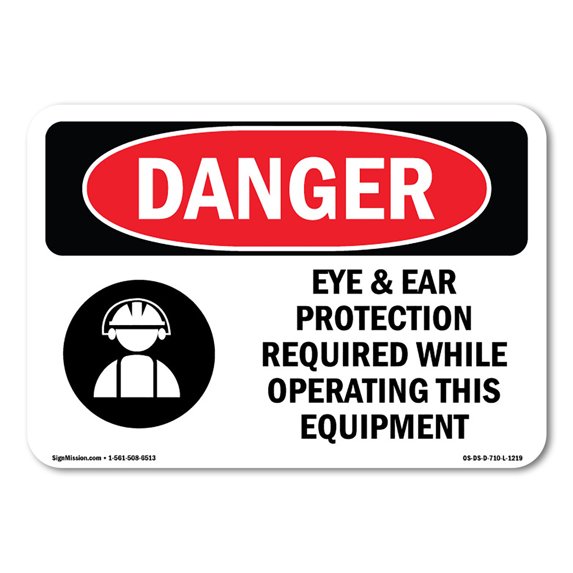 OSHA Danger Sign - Eye And Ear Protection Required | Aluminum Sign | Protect Your Business, Construction Site, Warehouse & Shop Area | Made in The USA