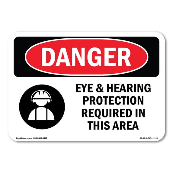 OSHA Danger Sign - Eye And Hearing Protection Required | Aluminum Sign | Protect Your Business, Construction Site, Warehouse & Shop Area | Made in The USA