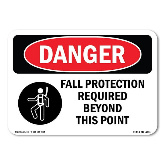 OSHA Danger Sign - Fall Protection Required Beyond |  Aluminum Sign | Protect Your Business, Construction Site, Warehouse & Shop Area |  Made in The USA