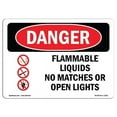 thumbnail image 1 of OSHA Danger Sign - Flammable Liquids No Matches Or Open Lights |  Aluminum Sign | Protect Your Business, Construction Site, Shop Area |  Made in The USA, 1 of 6