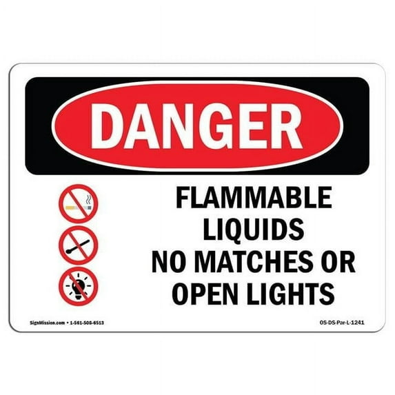 OSHA Danger Sign - Flammable Liquids No Matches Or Open Lights | Aluminum Sign | Protect Your Business, Construction Site, Shop Area | Made in The USA