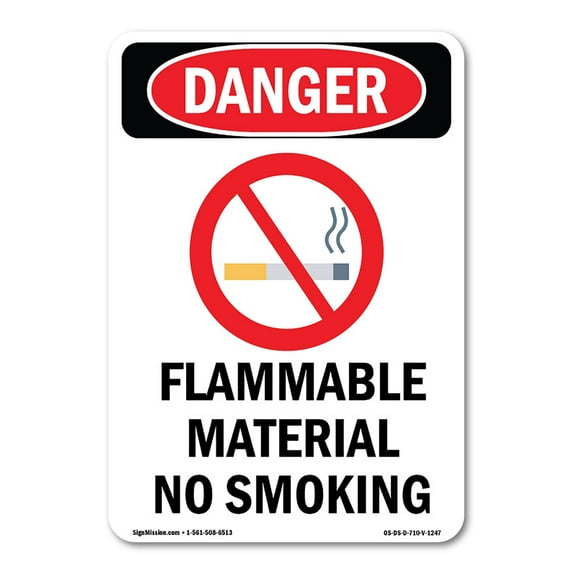 SignMission OS-DS-A-1218-V-1247 12 x 18 in. OSHA Danger Sign - Flammable Material No Smoking