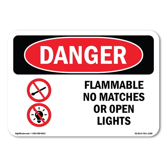 OSHA Danger Sign - Flammable No Matches Or Open Lights | Aluminum Sign | Protect Your Business, Construction Site, Warehouse & Shop Area | Made in The USA