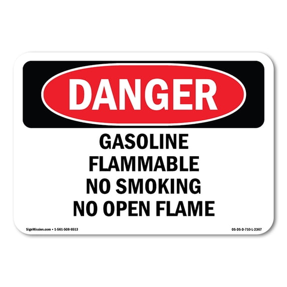OSHA Danger Sign - Gasoline Flammable No Smoking No Open Flame | Aluminum Sign | Protect Your Business, Construction Site, Shop Area | Made in The USA