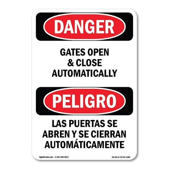 SignMission OS-DS-A-1218-VS-1282 12 x 18 in. OSHA Danger Sign - Gates Open & Close Automatically Bilingual
