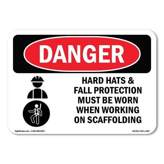 OSHA Danger Sign - Hard Hats Fall Protection Worn Scaffolding | Aluminum Sign | Protect Your Business, Construction Site, Shop Area | Made in The USA