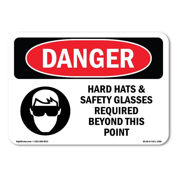 OSHA Danger Sign - Hard Hats Safety Glasses Required Beyond | Aluminum Sign | Protect Your Business, Construction Site, Shop Area | Made in The USA