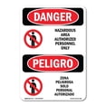 thumbnail image 1 of SignMission OS-DS-A-1218-VS-1306 12 x 18 in. OSHA Danger Sign - Hazardous Authorized Personnel Bilingual, 1 of 6