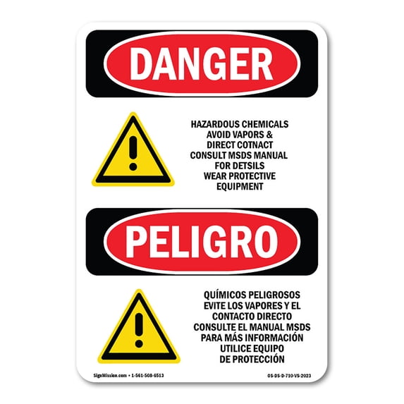 SignMission OS-DS-A-1218-VS-2023 12 x 18 in. OSHA Danger Sign - Hazardous Chemicals Avoid Vapors