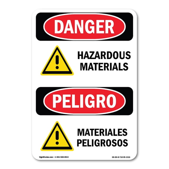 OSHA Danger Sign - Hazardous Materials Bilingual | Aluminum Sign | Protect Your Business, Construction Site, Warehouse & Shop Area | Made in The USA
