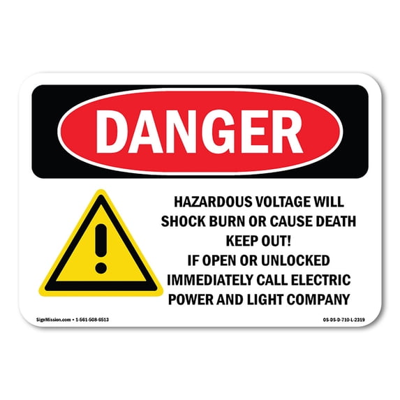 SignMission OS-DS-A-1218-L-2319 12 x 18 in. OSHA Danger Sign - Hazardous Voltage Will Shock