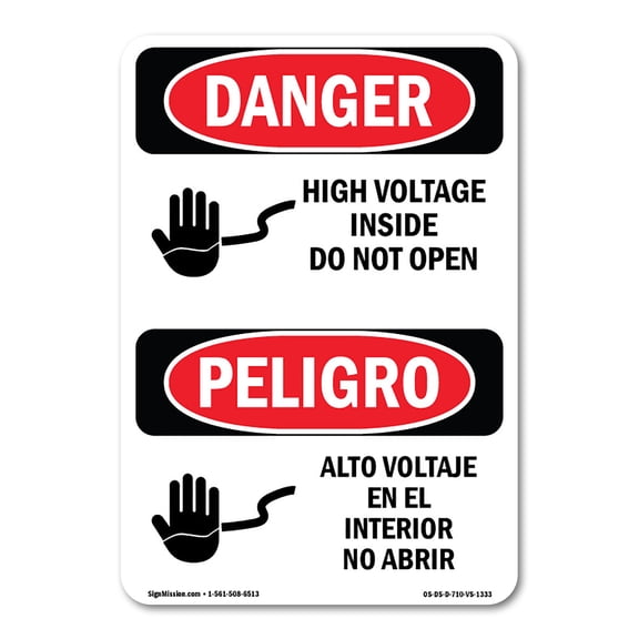 SignMission OS-DS-A-1218-VS-1333 12 x 18 in. OSHA Danger Sign - High Voltage Inside Do Not Open Bilingual