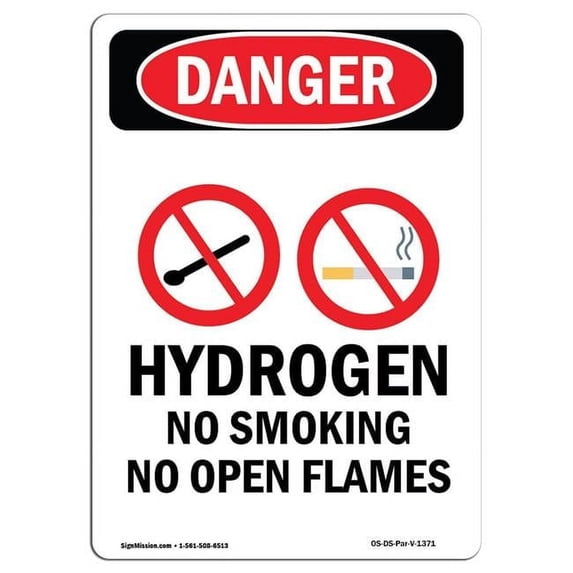 OSHA Danger Sign - Hydrogen No Smoking | Aluminum Sign | Protect Your Business, Construction Site, Warehouse & Shop Area | Made in The USA