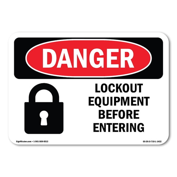 OSHA Danger Sign - Lockout Equipment Before Entering | Aluminum Sign | Protect Your Business, Construction Site, Warehouse & Shop Area | Made in The USA