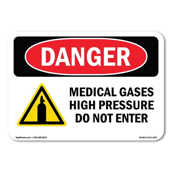 SignMission OS-DS-A-1218-L-2174 12 x 18 in. OSHA Danger Sign - Medical Gases High Pressure
