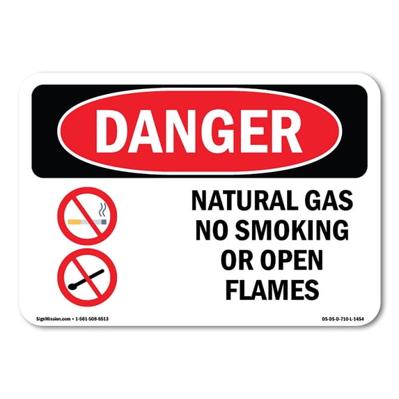 OSHA Danger Sign - Natural Gas No Smoking Or Open Flames | Aluminum Sign | Protect Your Business, Construction Site, Shop Area | Made in The USA
