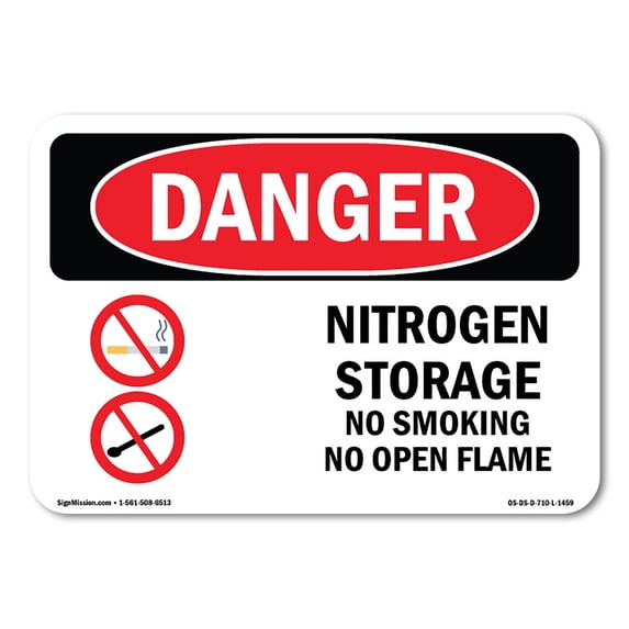 OSHA Danger Sign - Nitrogen Storage No Smoking No Open Flame | Aluminum Sign | Protect Your Business, Construction Site, Shop Area | Made in The USA