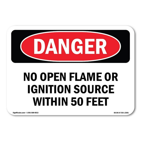 OSHA Danger Sign - No Open Flame Or Ignition Source Within 50 Feet | Aluminum Sign | Protect Your Business, Construction Site, Shop Area | Made in The USA