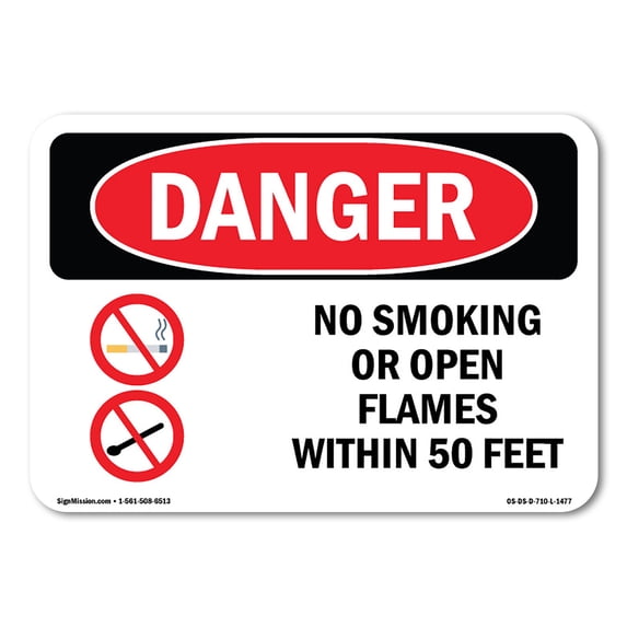 OSHA Danger Sign - No Smoking Or Open Flames Within 50 Feet | Aluminum Sign | Protect Your Business, Construction Site, Shop Area | Made in The USA