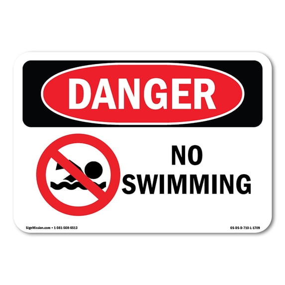 SignMission OS-DS-A-1218-L-1709 12 x 18 in. OSHA Danger Sign - No Swimming