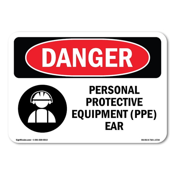 OSHA Danger Sign - Personal Protective Equipment Ear | Aluminum Sign | Protect Your Business, Construction Site, Warehouse & Shop Area | Made in The USA