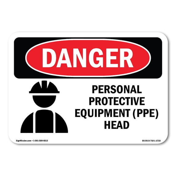 OSHA Danger Sign - Personal Protective Equipment Head | Aluminum Sign | Protect Your Business, Construction Site, Warehouse & Shop Area | Made in The USA